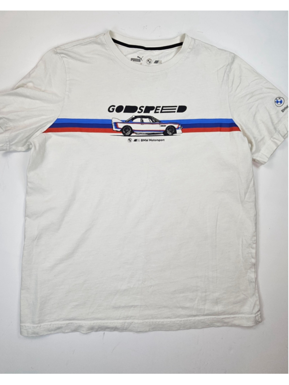 Puma BMW M Motorsport Go Speed Graphic T Shirt Mens Large White Racing Car